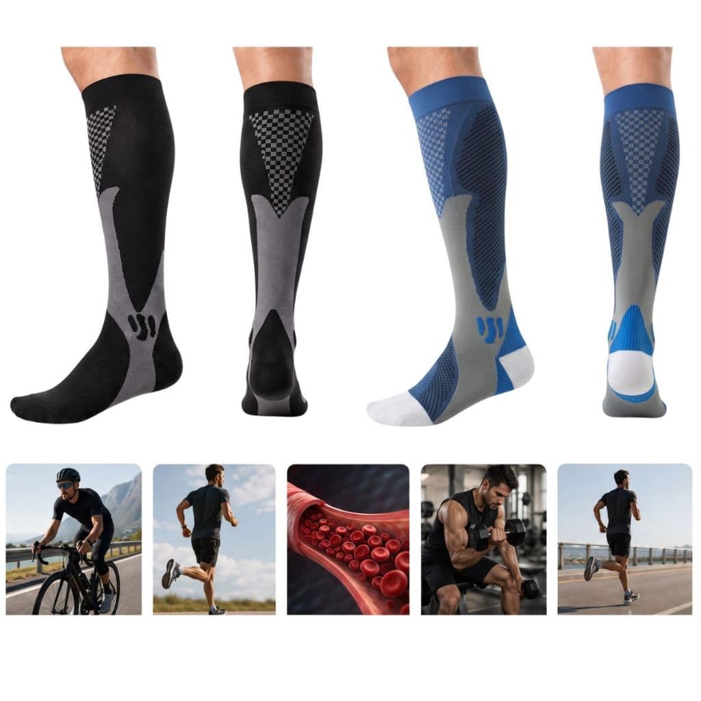 Meia de Compressão Esportiva Unissex 20-30 mmHg Cano Alto 3/4 para Corrida Ciclismo Treino Vôlei e Futebol