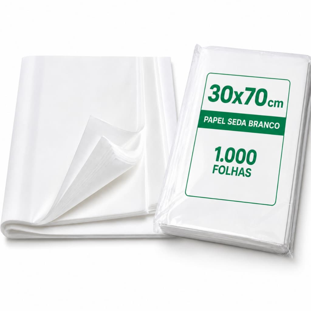 Papel Seda Branco 30x70cm 1000 Folhas Embalagens Presentes Embrulhos Cestas Direto da Fábrica