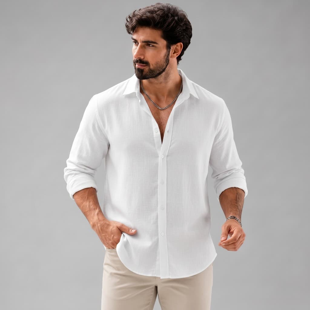Camisa Social Masculina Gola Polo Manga Longa Premium