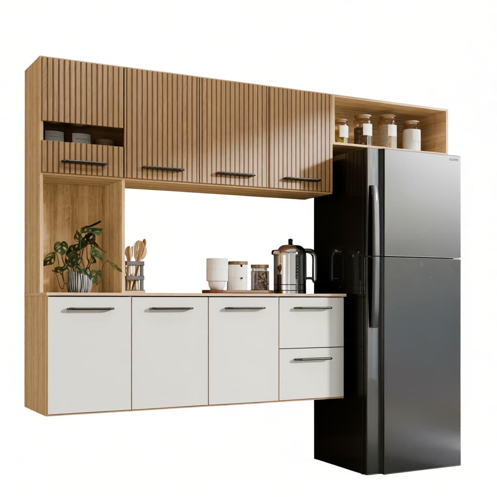 Armário de Cozinha Completo Sala de Jantar 180cm Aereo Com 7 Portas e Gavetas Com Nicho Juliana