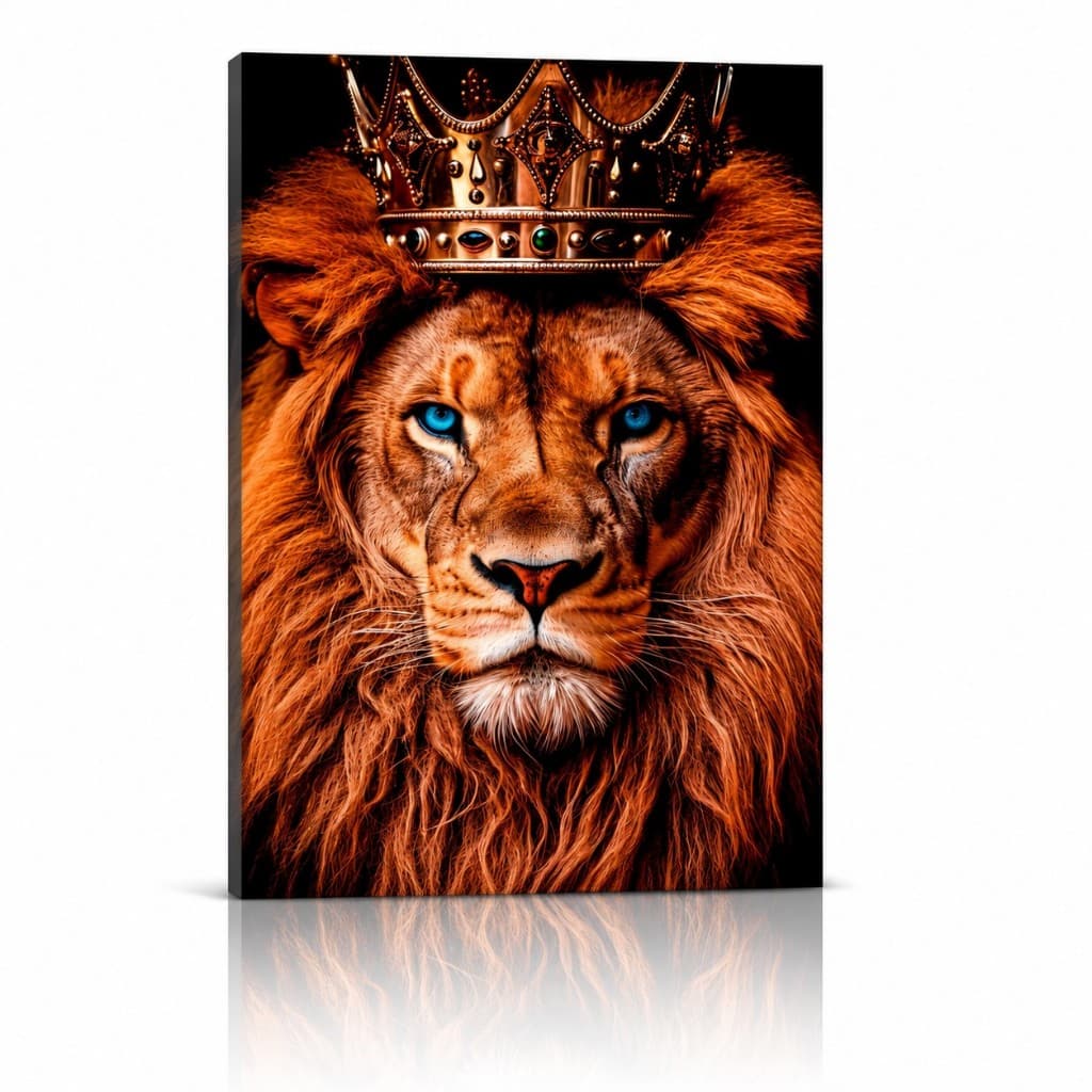 Quadro Painel Decorativo Leão com Coroa Decoração Luxo Moderna Gold Sala Quarto Escritório