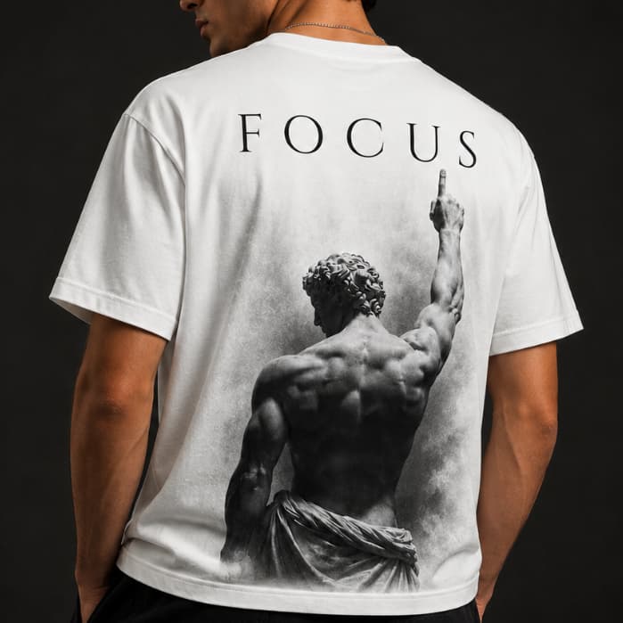 Camiseta Oversized Masculina Focus Estátua Costas Streetwear Premium Estampa Grande 100% Algodão Unissex