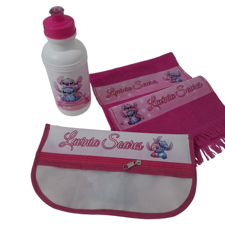 Kit Escolar Personalizado Com Nome Necessaire Toalha E Garrafinha Infantil Crianças Passeio Creche