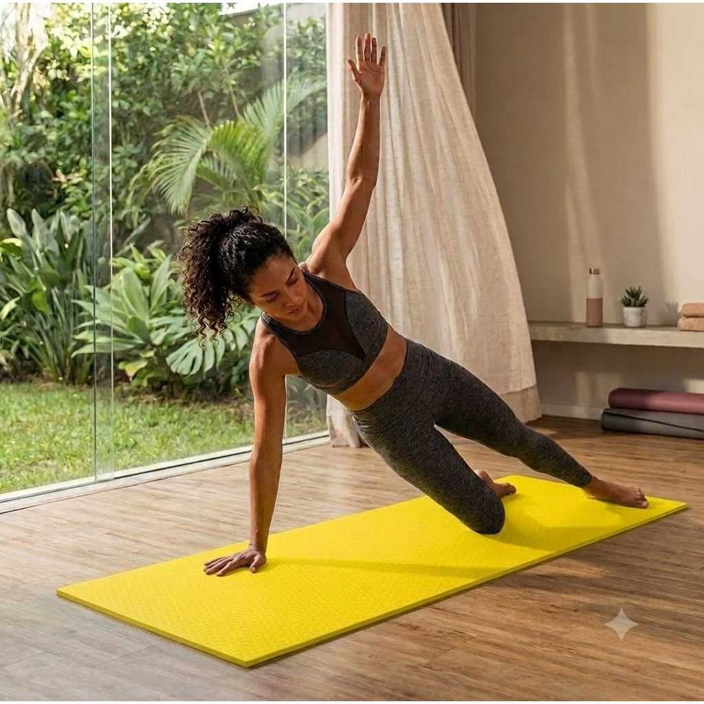2 Colchonetes Amarelo Fitness Antiderrapante Alta Densidade para Yoga, Pilates, Academia, Alongamento, Exercício