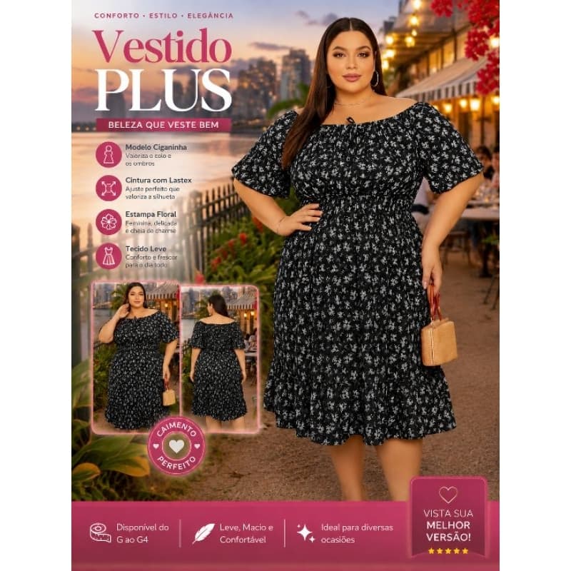 Vestido plus size,  moda tamanho maior G3,G4
