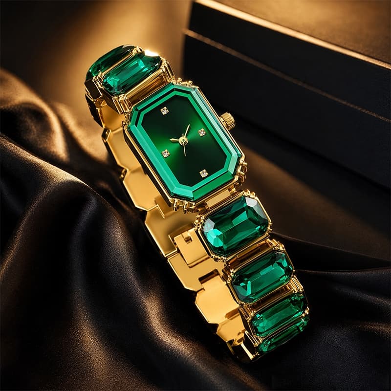 Relógio Feminino A prova d‘água Orient Original De Aço Inoxidável Quartzo Design Verde Gema