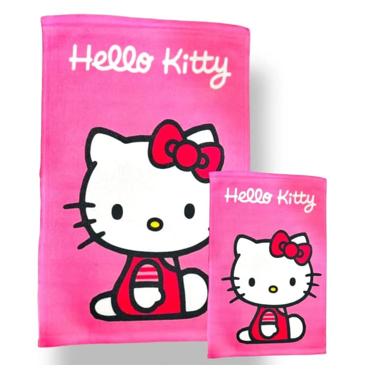 Kit Toalha De Banho + Toalha De Mão Infantil Hello Kitty