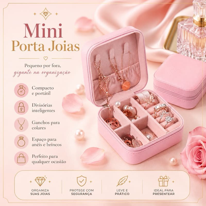 Porta Jóia Mini para Brincos Anéis ideal para Bolsa e Viagem Bijuterias Organizador