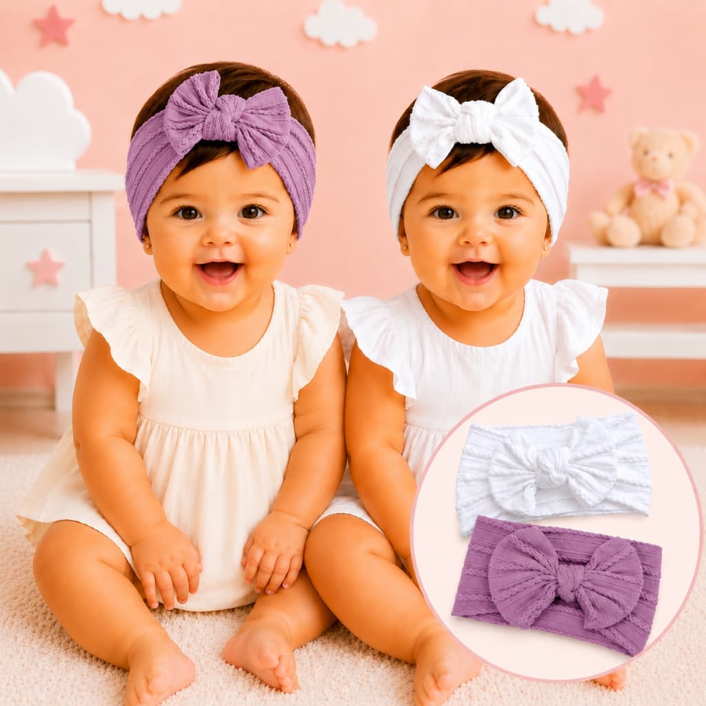 Kit 2 Faixas De Cabelo Bebê Menina Laço Nylon Macio Tiara Turbante Infantil Recém Nascido RN Enxoval Maternidade Atacado