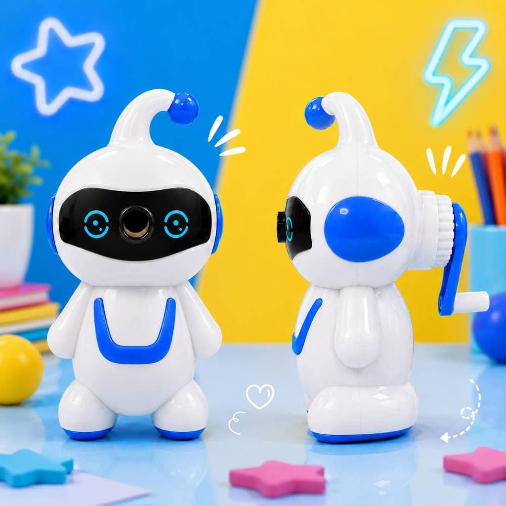 Apontador Manivela Robô Cyber Gaveta Coletor De Sujeira Azul