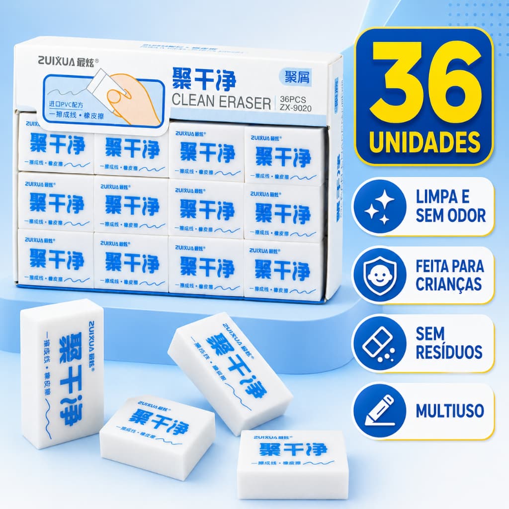 Kit 36 Borrachas Brancas Escolar Sem Resíduos para Desenho Escrita e Material Escolar