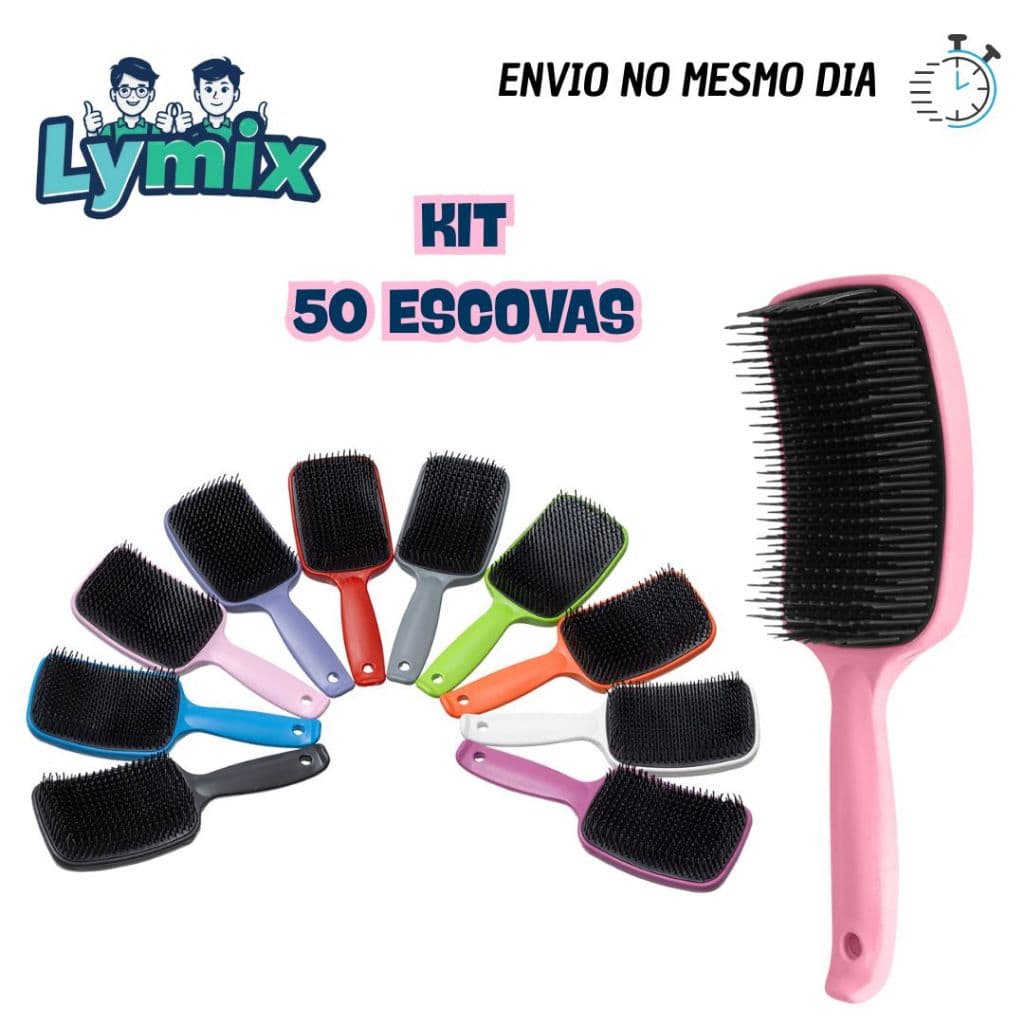 Kit 50 Escovas Raquete Profissional – Desembaraço Fácil, Zero Frizz e Muito Brilho
