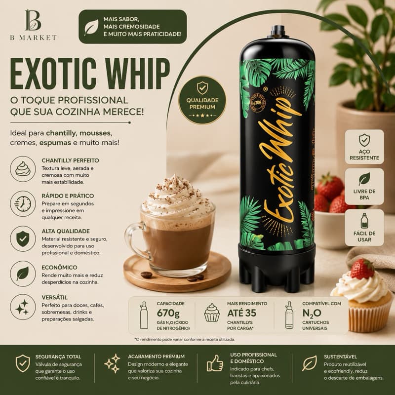 Unidade- Exotic Whip 670g Original Gás N2O Alimentício para Chantilly e Espumas Culinárias