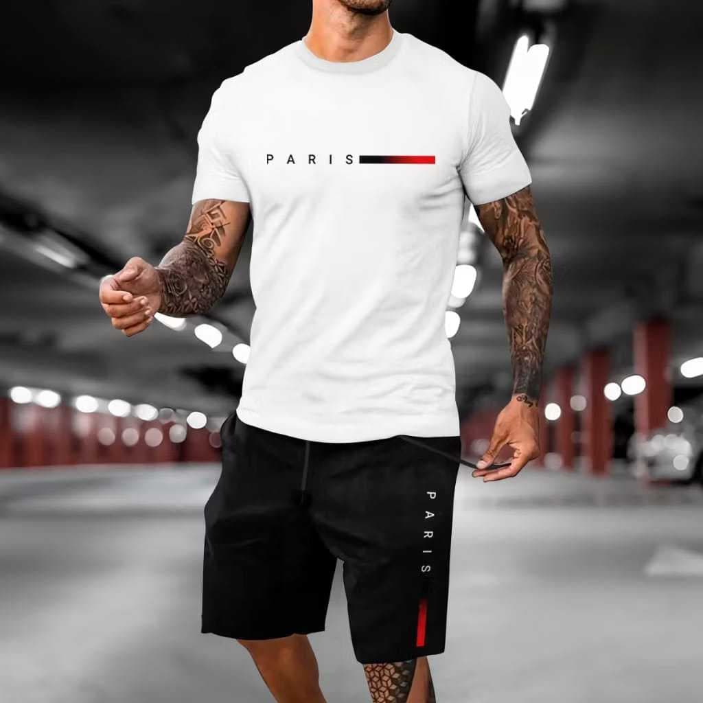 Kit Conjunto Camiseta + Short Tectel Elastano Paris Bermuda Camisa Premiu