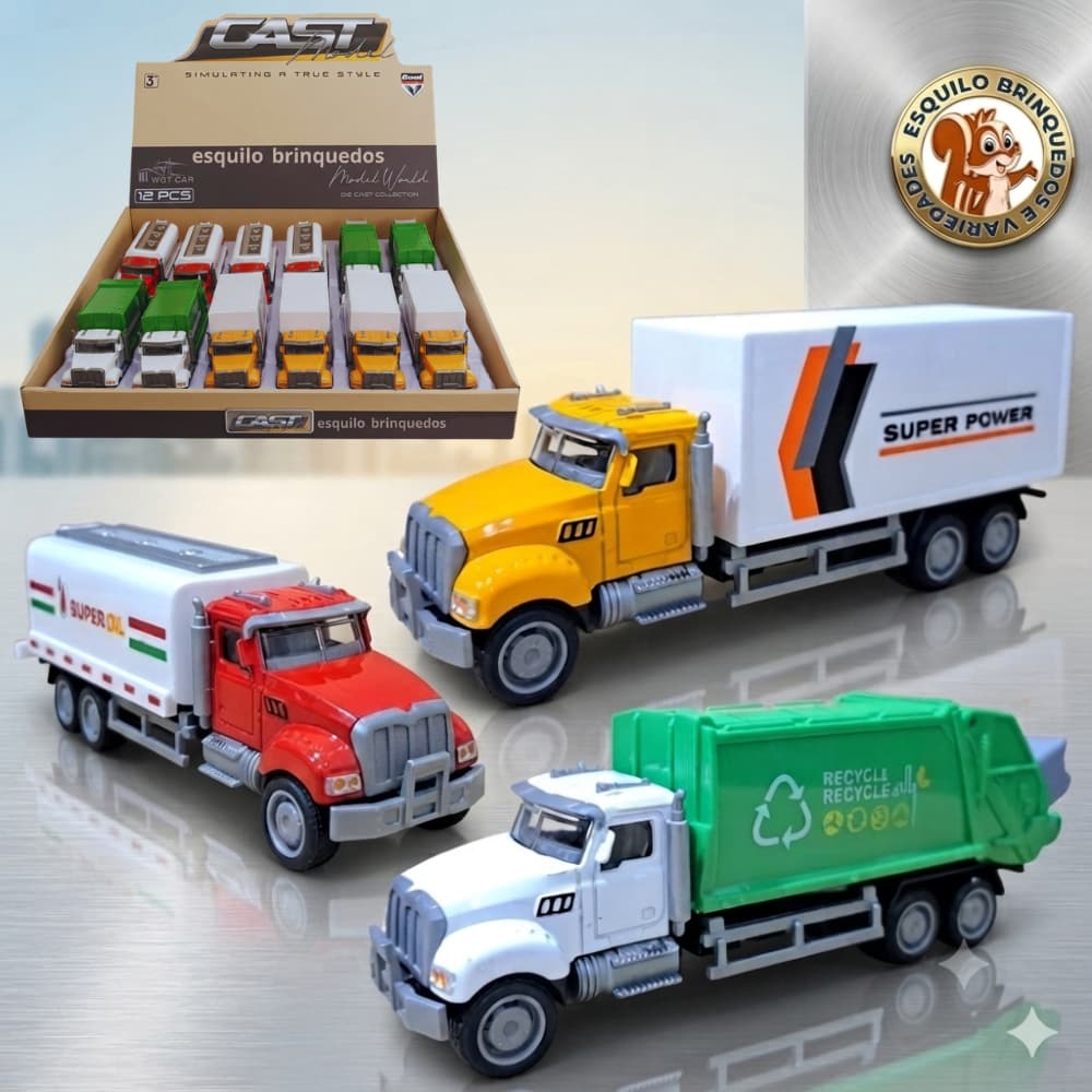 Miniatura Caminhão Baú / Caminhão Tanque / Caminhão de lixo / Caixa Fechada Miniatura 12 Unidades