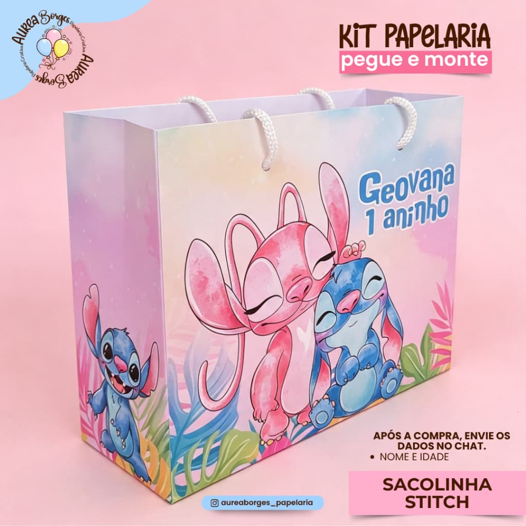 Sacolinha Personalizada Stittch Papel Offset 180g 15x19,5x7cm Festa Aniversario