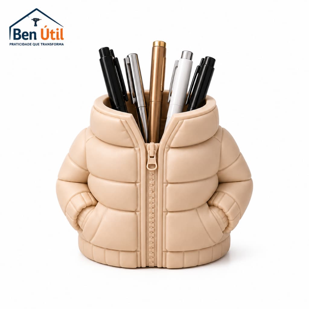 Porta Canetas Lápis Marca Texto Organizador de Mesa Jaqueta Puff Premium Decorativo Home Office Escritório