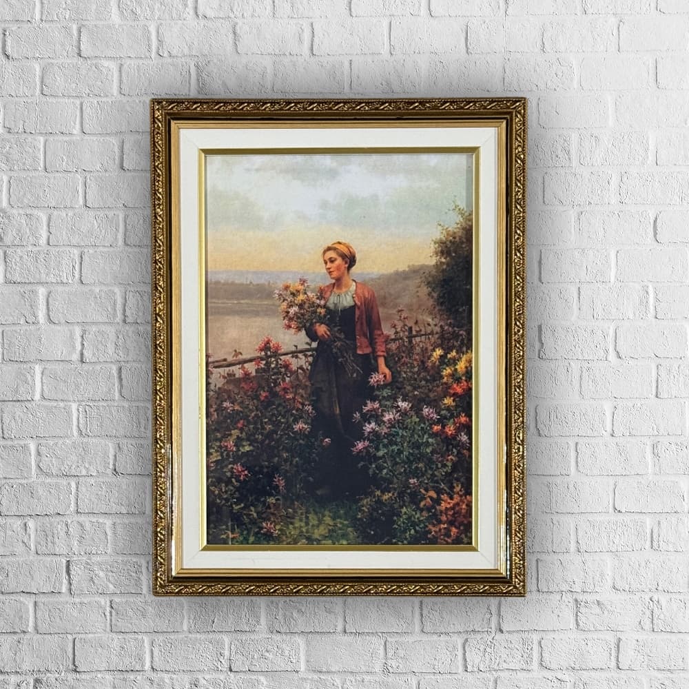 Quadro decorativo | arte clássica | moldura com vidro | Mulher no Jardim