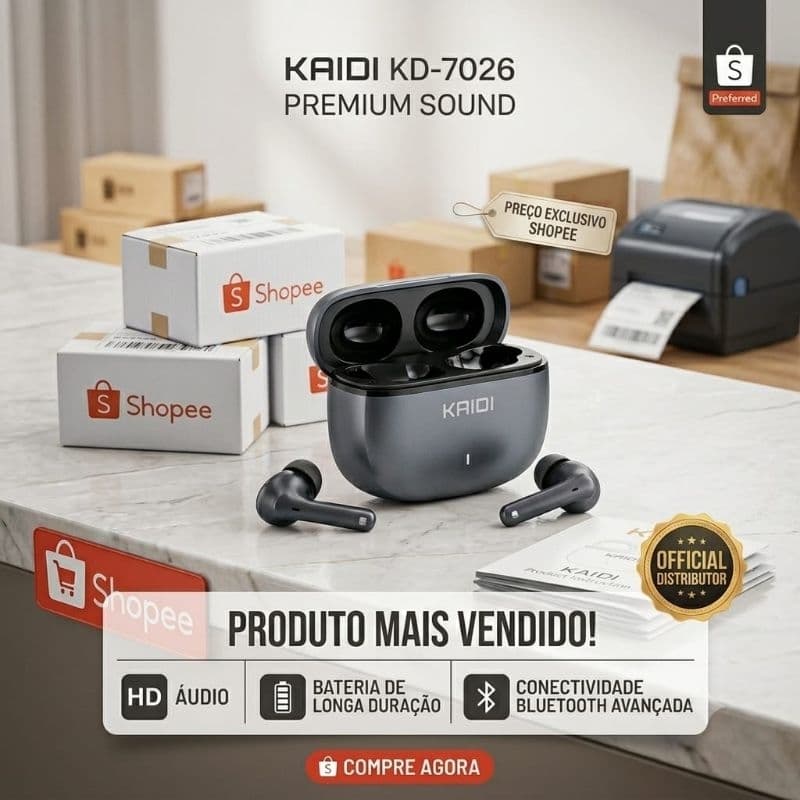 Fone Bluetooth TWS Kaidi KD-7026 com Case Recarregável