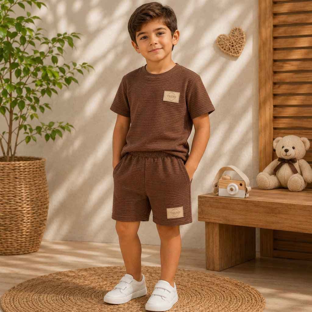 Conjunto Infantil Masculino Short e Camisa Canelado Luxo Texturizado