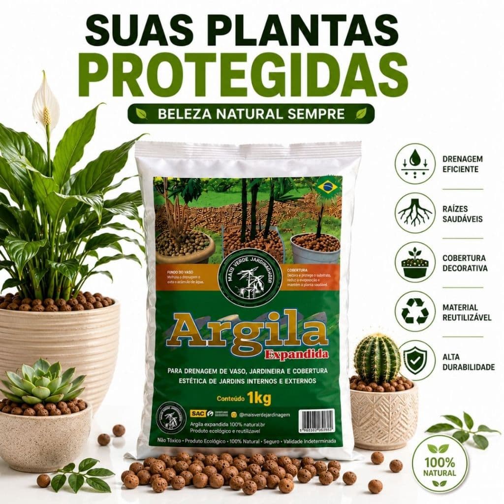 Argila Para Decoraçoes Expandida Drenagem Vasos Jadim Floreiras Paisagismo Saco 1Kg - 2Litros