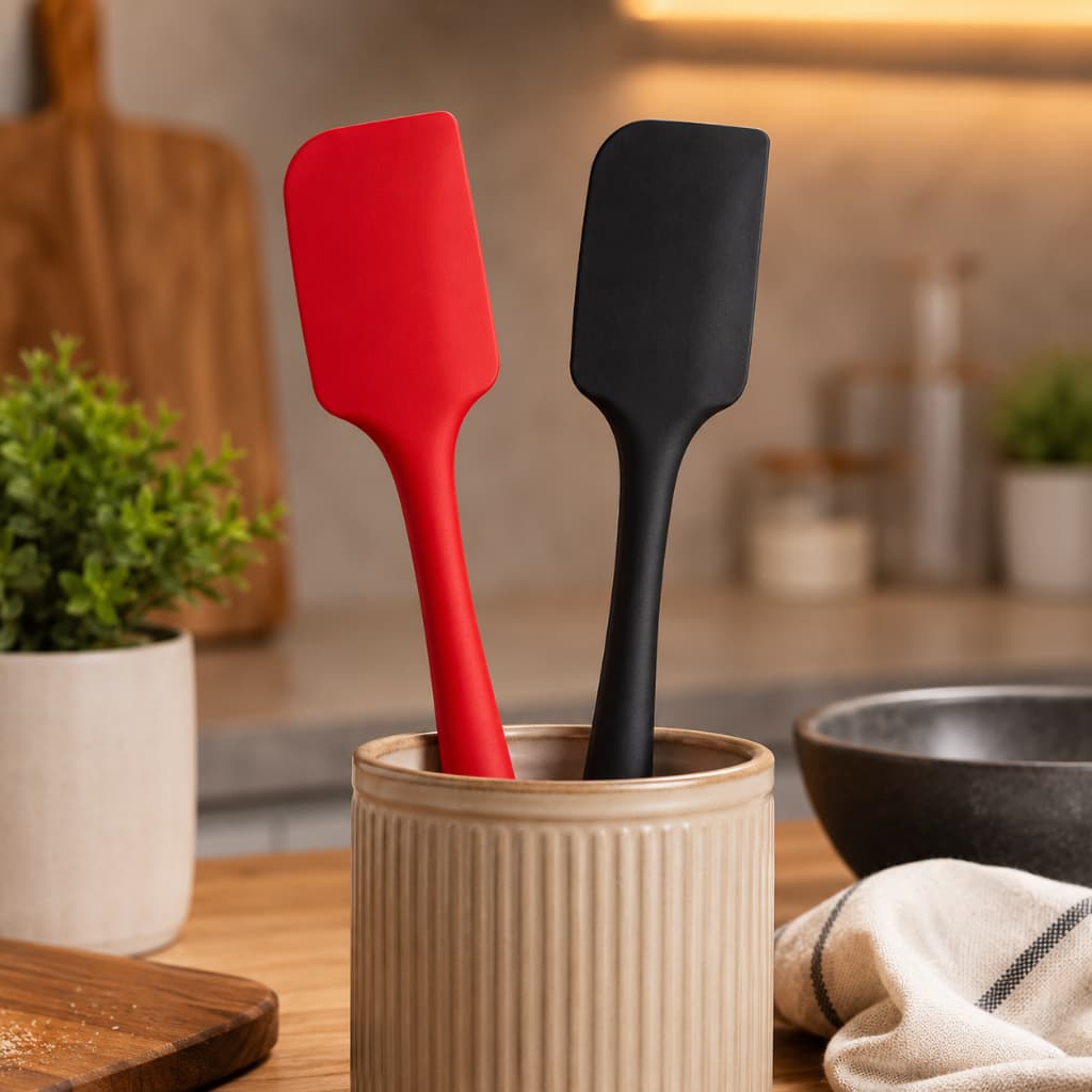 Kit 2 Espátulas de Silicone 21,5cm Preta e Vermelha Antiaderente Cozinha Confeitaria Chefe Utensílio