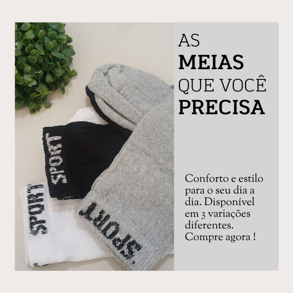 Kit 6 Pares de Meia Masculina Algodão Cano Alto\MEIA MASCULINA