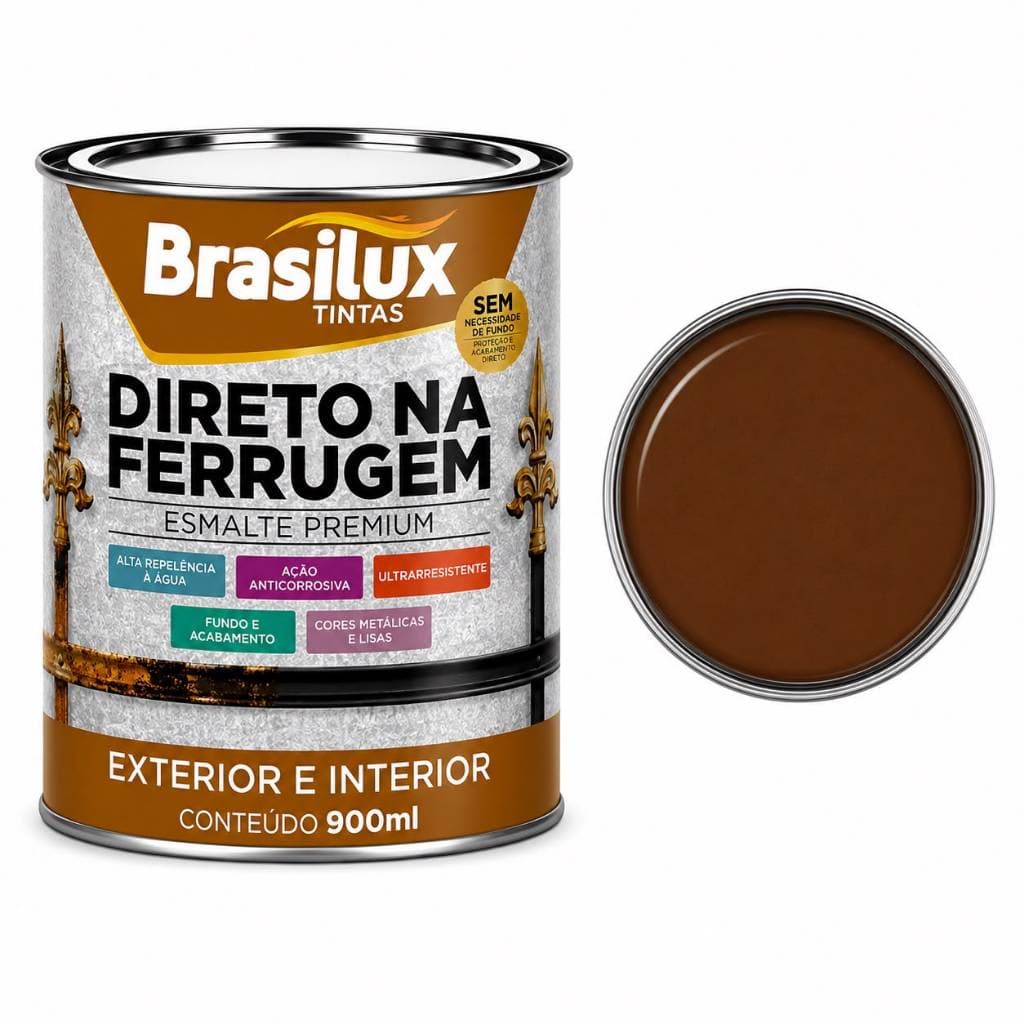 Tinta Direto na Ferrugem Marrom Bronze 900ml Brasilux Esmalte Sintético