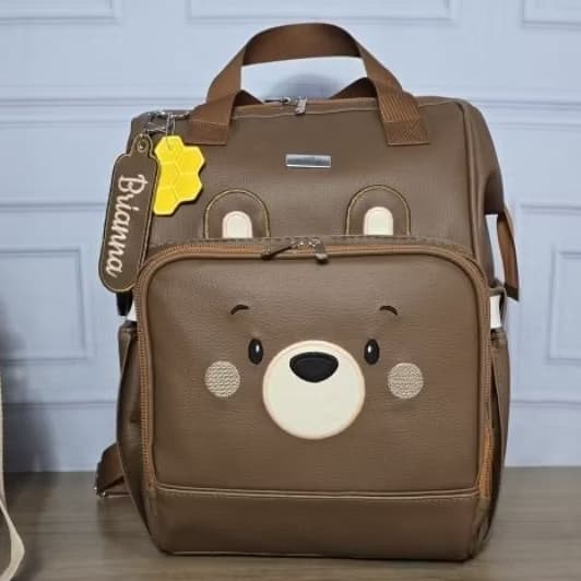 Mochila multifuncional Interativa Urso Caramelo/Mochila gestante/Mochila maternidade Urso