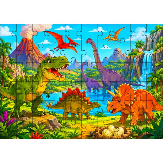 Quebra-Cabeça Infantil Dinossauros 60 Peças em MDF 20x29 cm Educativo Presente Crianças