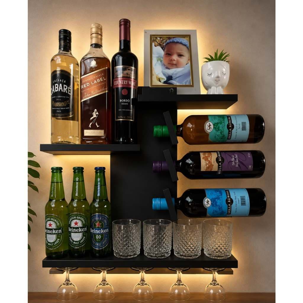 Bar de Parede  Adega Porta Vinhos Whisky 100% MDF Porta Taças A Pronta Entrega