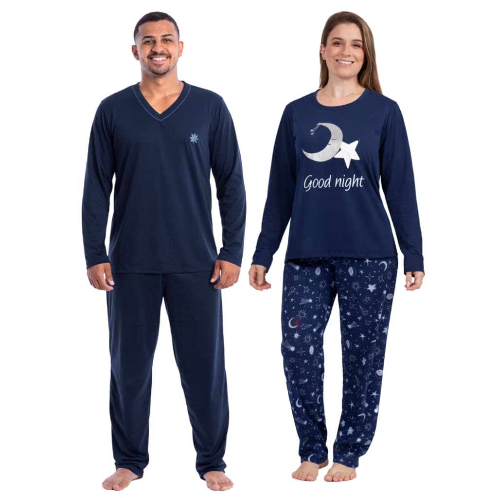 KIT 2 PIJAMAS INVERNO CASAL MASCULINO E FEMININO DE FRIO CALÇA COMPRIDA E MANGA LONGA LISO E COM ESTAMPAS PROMOÇÃO
