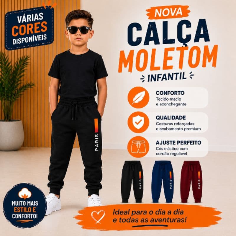 Kit 2 Calças de Moletom Infantil Unissex Peluciada Flanelada Com Punho Confortável 2 a 8 anos Inverno