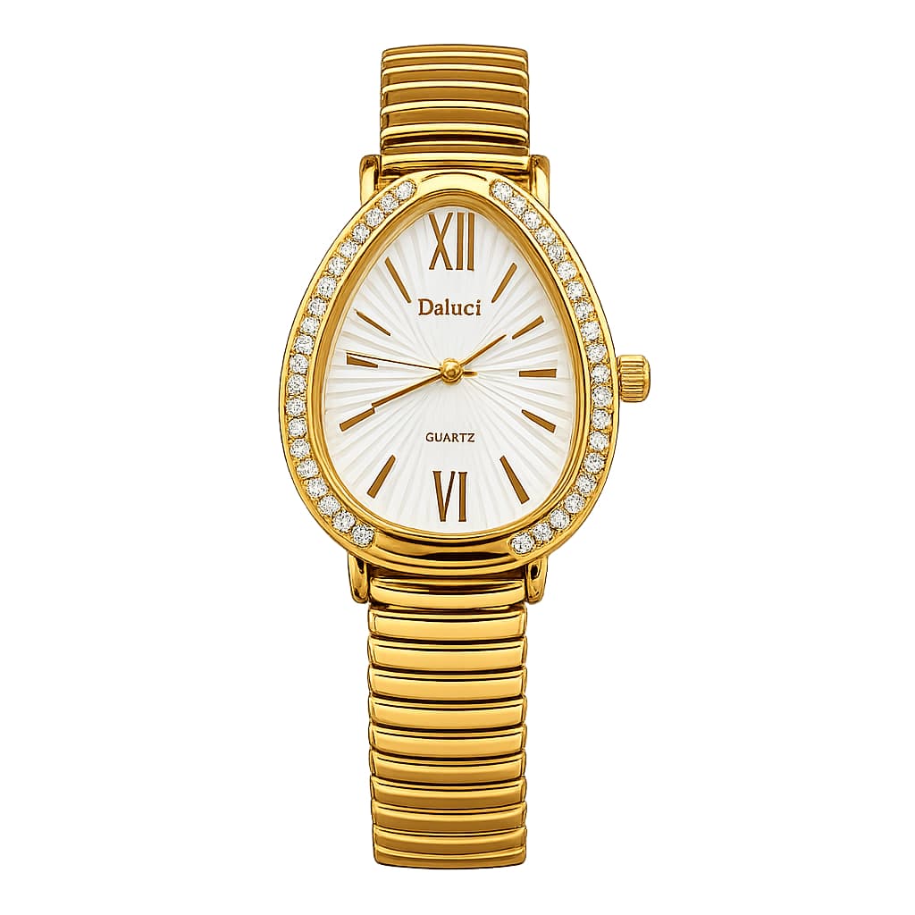 Relógio Feminino Oval Formato Cobra Pulseira Flexível Dourado Relógio Gota Com Pedras Luxo