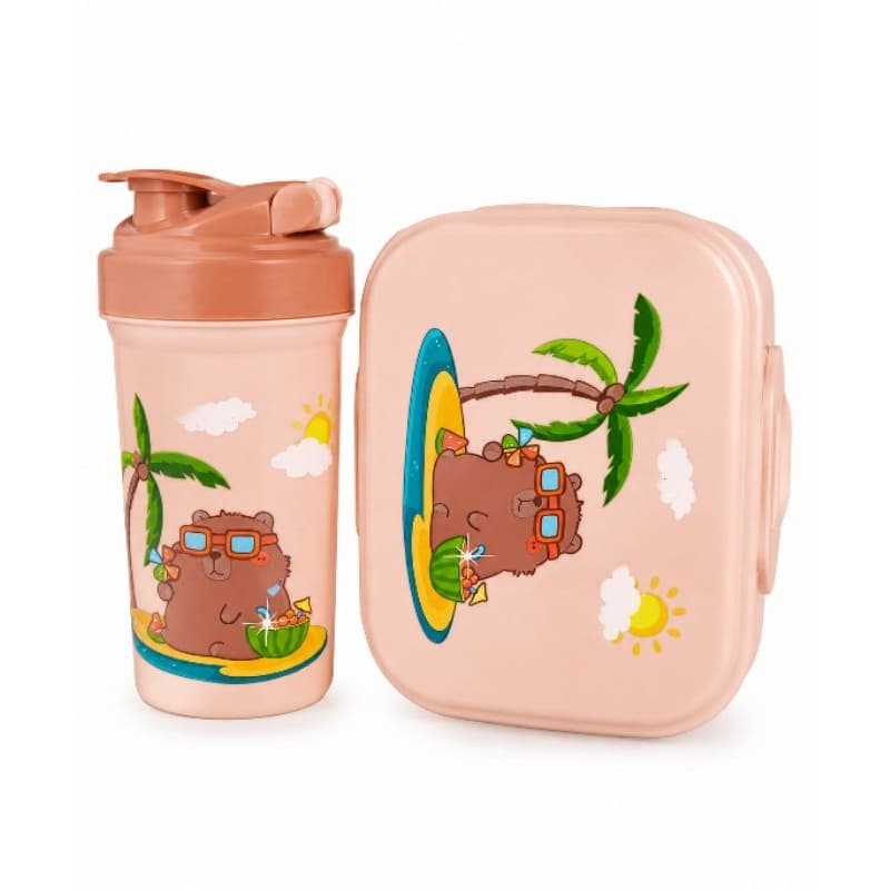 Kit Lanche Infantil Marmita + Copo com Tampa Estampa Ursinho Escolar BPA Free Reutilizável