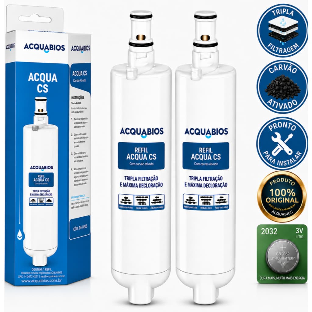 Kit 2 Refil Compatível Com Filtro Purificador de Água Consul Acqua CS Com Tripla Filtração + Bateria