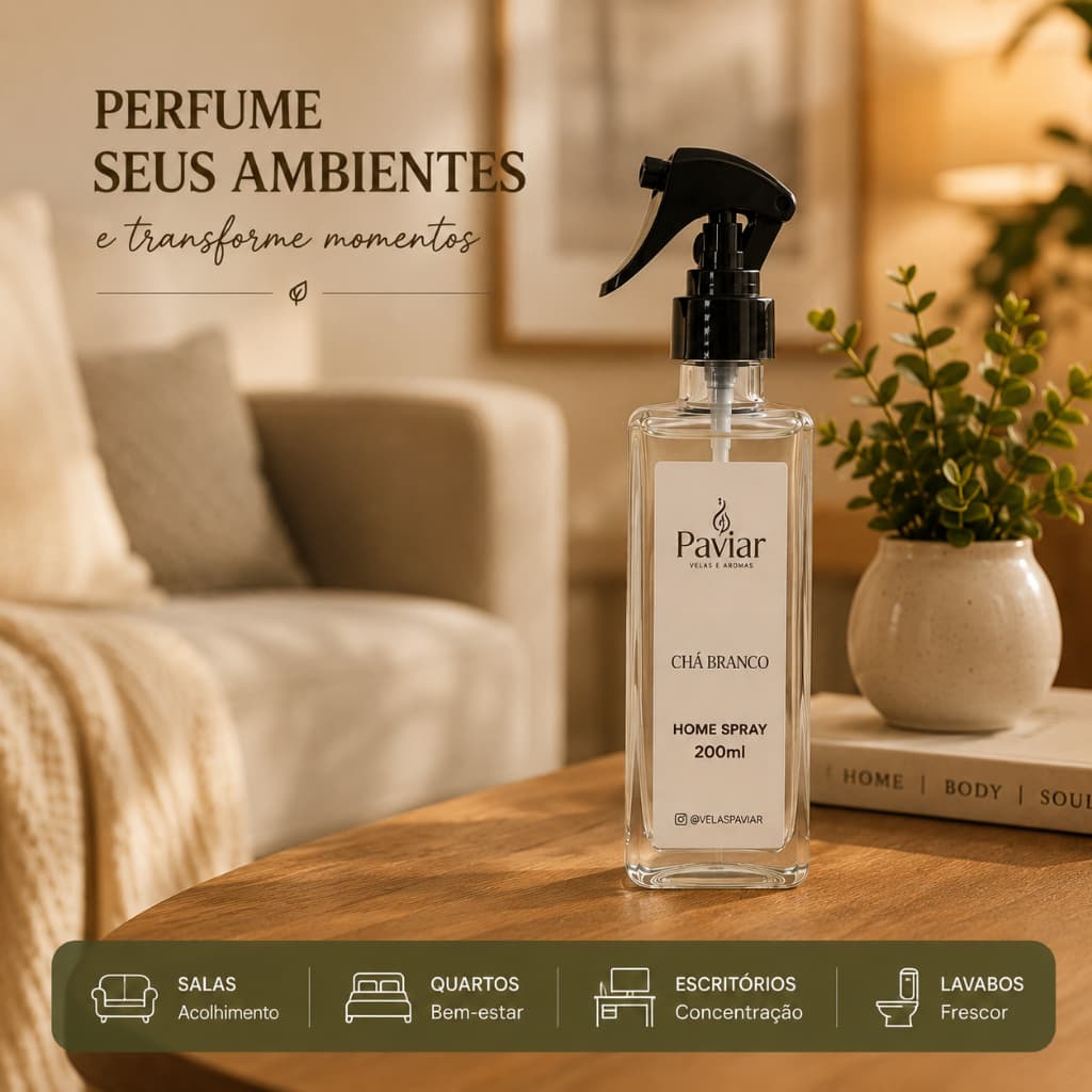 Home Spray Aromatizador de Ambiente 200ml | Chá Branco ou Verbena | Perfumador de Ambientes Paviar
