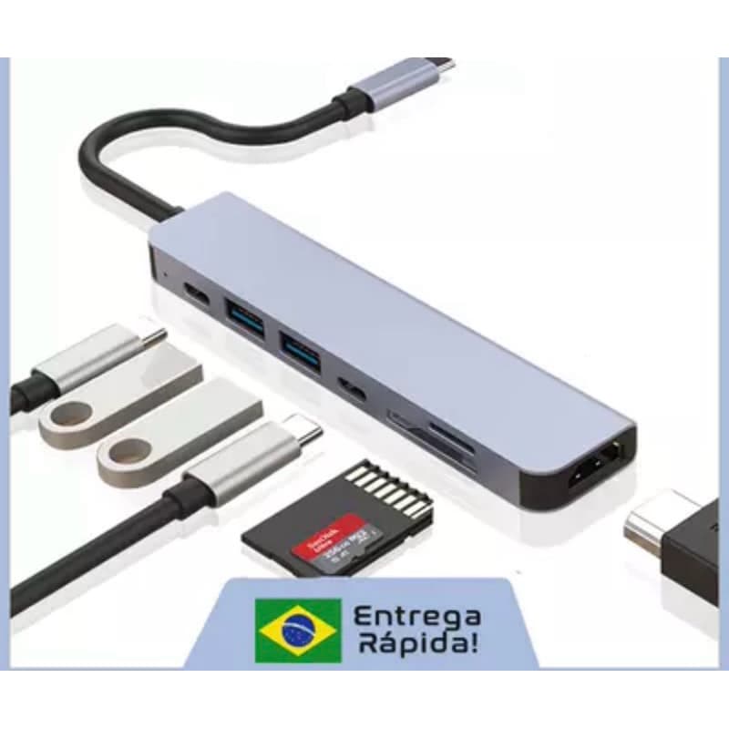 HUB 7 em 1 Tipo C USB HDTV 4K 30Hz Vídeo USB 3.0 USB 2.0 SD TF Cartão Slot Leitor de Dados USB-C
