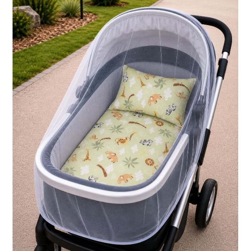 Kit para Carrinho Bebê Colchonete + Mosquiteiro + Travesseiro Conforto e Proteção