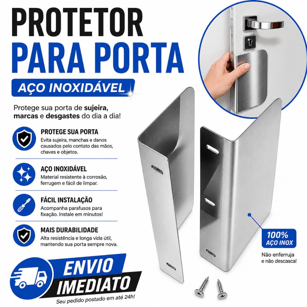 Protetor de Porta Inox Anti Sujeira com Apoio de Mão – Par