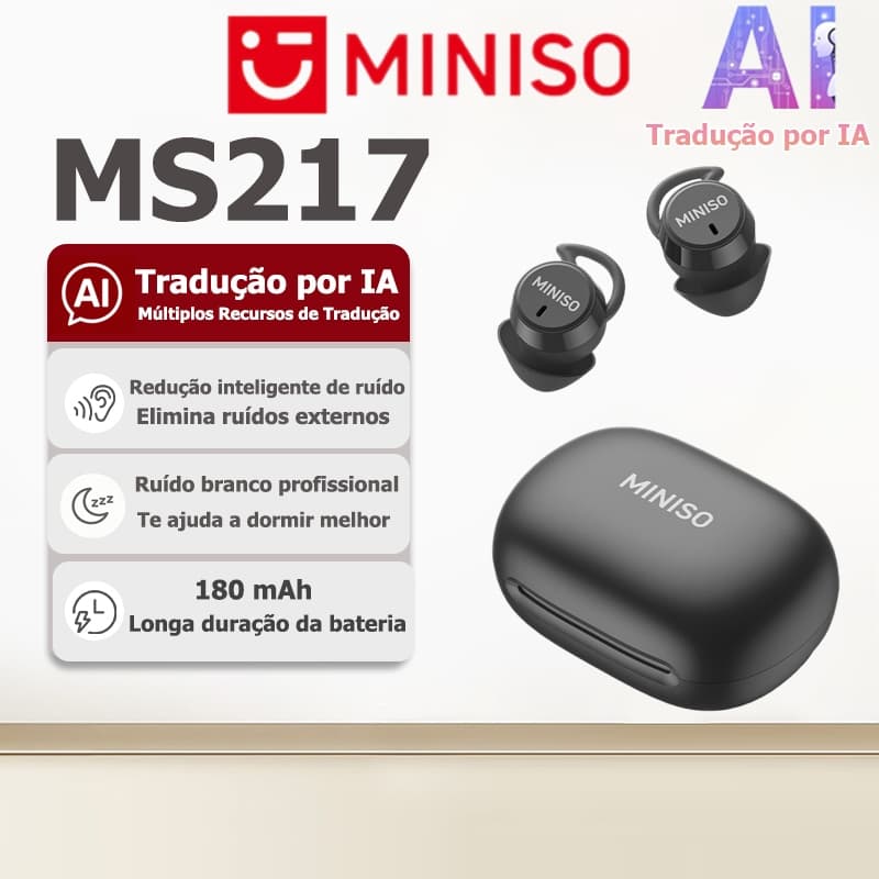 Fone Bluetooth com tradutor AI MINISO MS217, fone sem fio para dormir com ruído branco integrado para melhorar a qualida