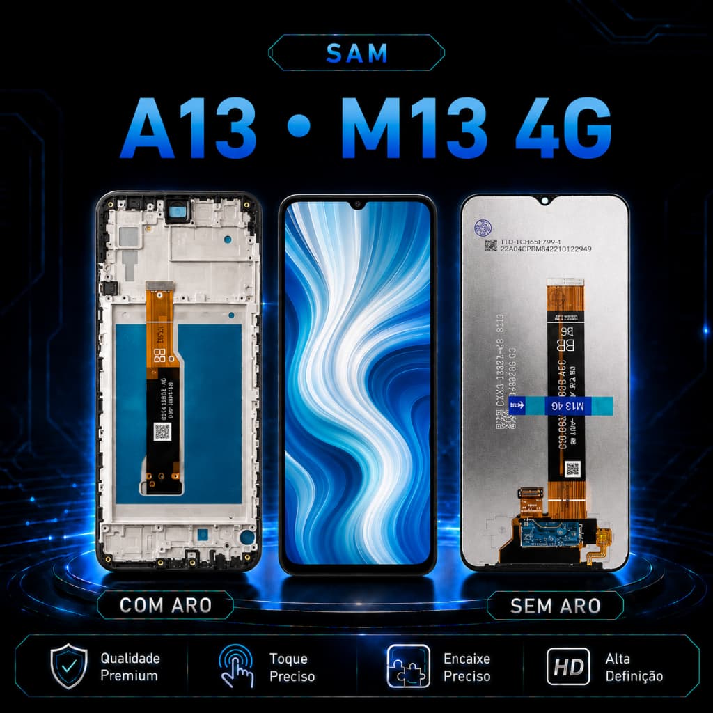 Tela Frontal LCD + Touch para SAM A13 4G / M13 4G, Cores Vivas, Toque Preciso, Qualidade Premium e Testada