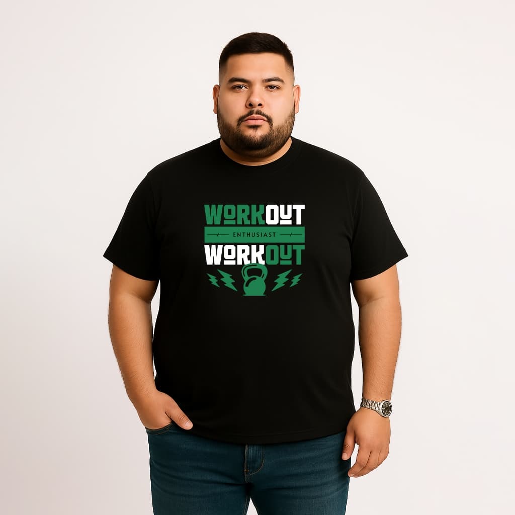 CAMISETA PLUS SIZE MASCULINA ALGODÃO ACADEMIA KETTLEBELL TREINO ENTUSIASTA RAIO
