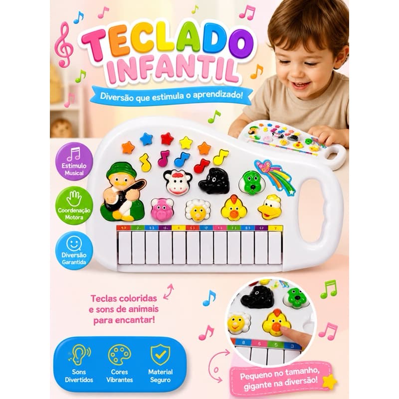 Piano Teclado Animal Musical Animais Brinquedo Crianças Infantil De Soms De Sitio Fazendinha