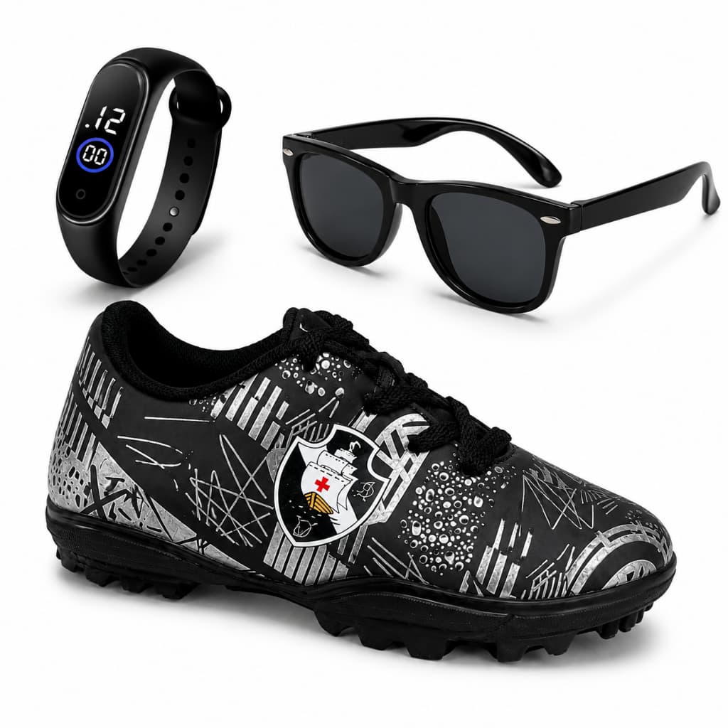 Kit Chuteira Infantil Society Cruzmaltino Elite + Relógio Digital + Óculos ⚽| Envio Rápido | 28 ao 36