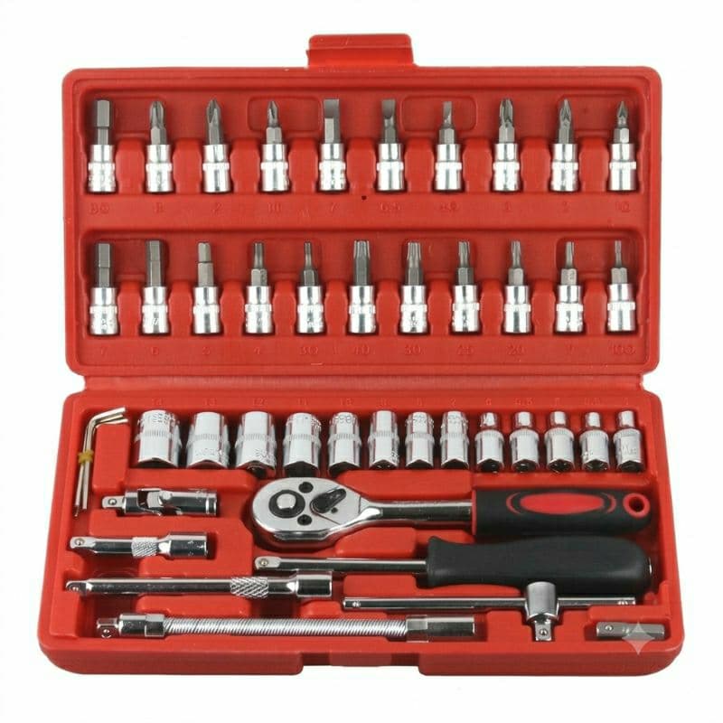 Kit de Ferramentas com 46 Peças + Maleta com Jogo de Soquete Reversível Catraca Conjunto de Chaves
