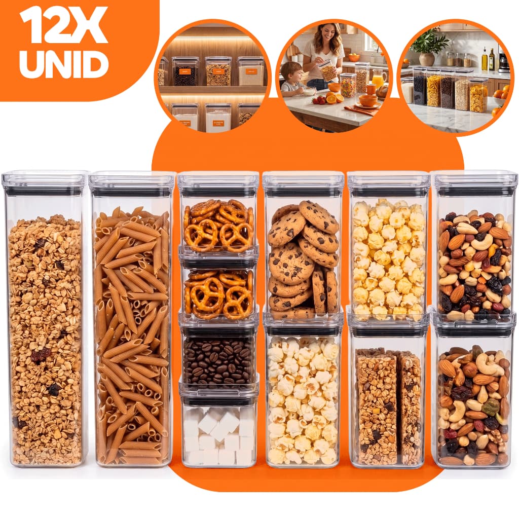 Kit 12 Potes Hermeticos Acrilico Potes Mantimentos Empilháveis Kit Mantimentos para Cozinha