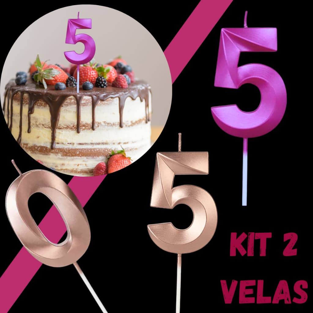 2 Vela de Aniversário Numero Bolo Pink Rose Gold Perolizada