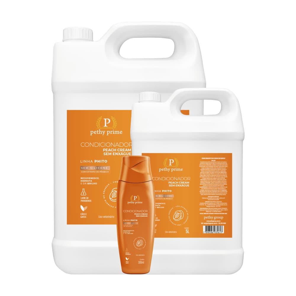 Condicionador Sem Enxágue Peach Cream Pethy Prime 5 Litros | Hidratação, Maciez e Brilho para Cães e Gatos