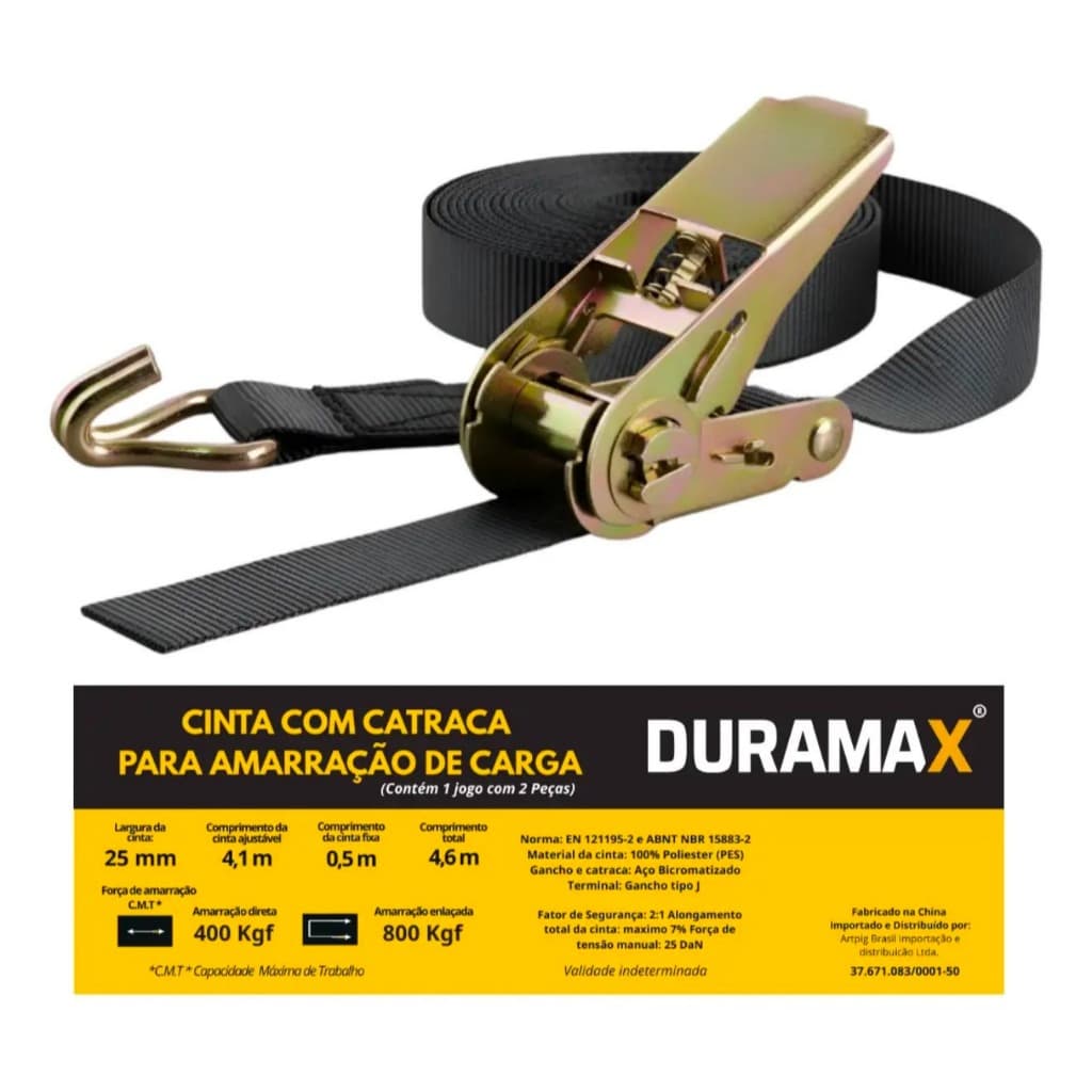 Kit Cintas de Amarração com Catraca Duramax 800kg  Transporte Seguro